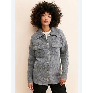 Flat White Anthropologie Knit Sweater Coat Gray Collared Women’s Size Small